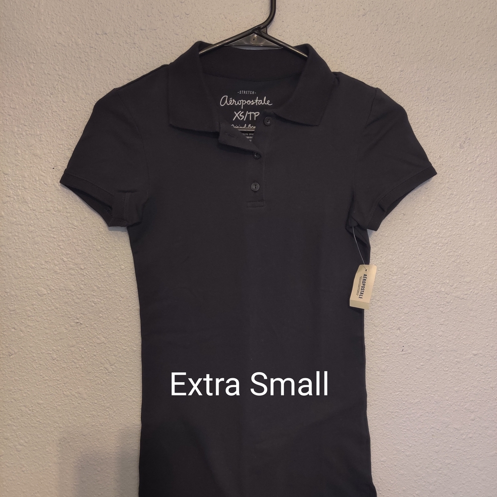 Aeropostale Girl's Black Button Down Polo Shirt